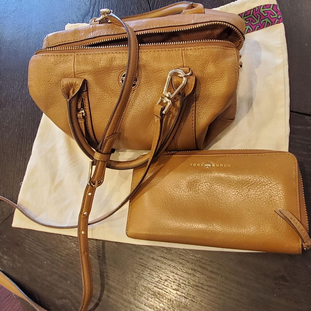 Tory Burch Brown Leather Satchel and Wallet
